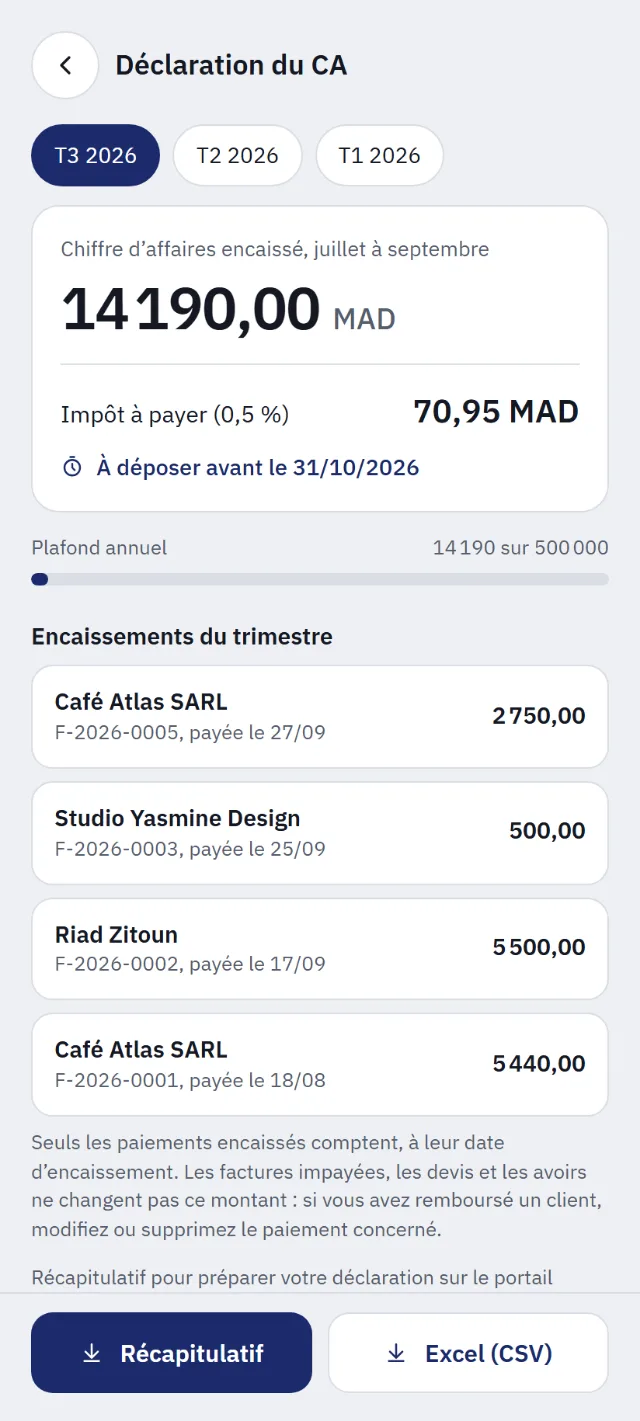 Récapitulatif de déclaration trimestrielle