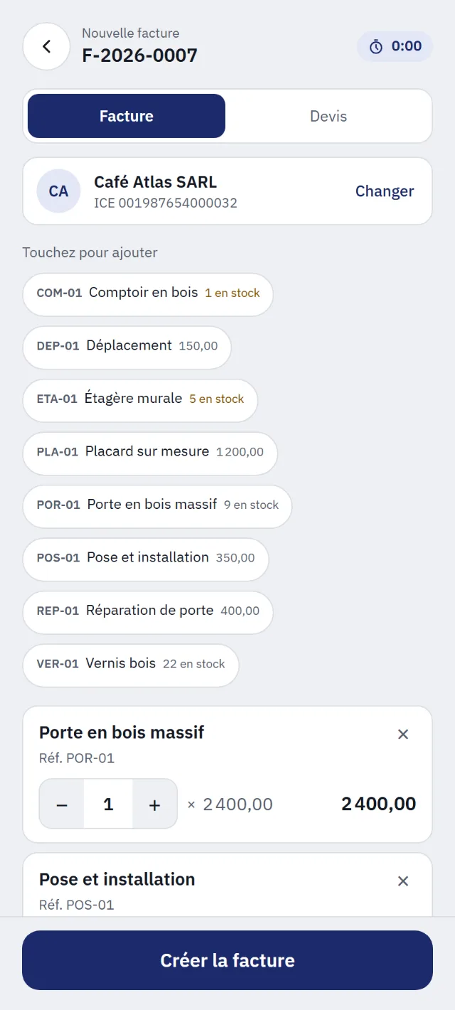 Création d'une nouvelle facture
