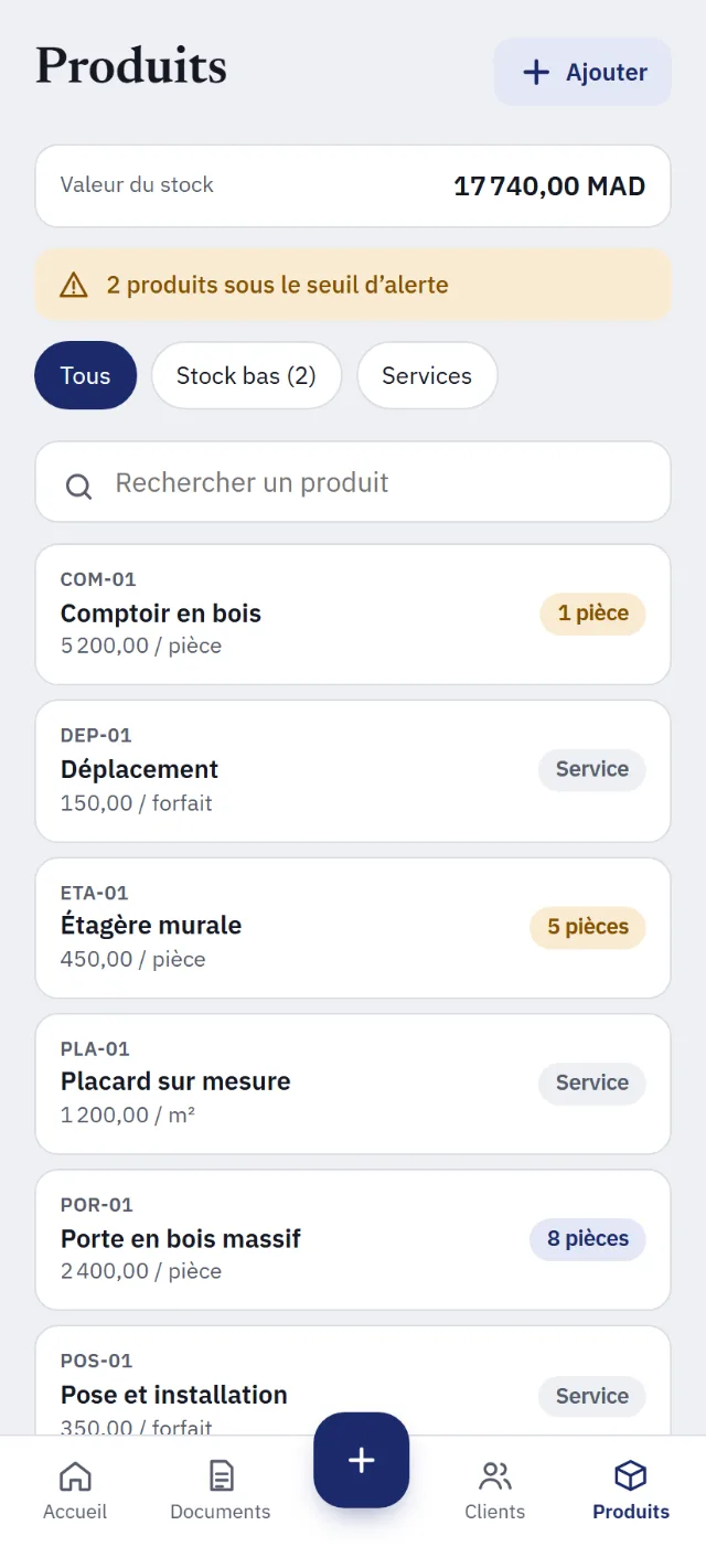 Produits et stock